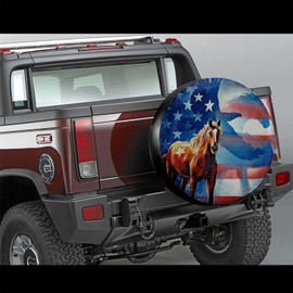 XWQWER American Flag Eagle Horse Spare Tire Cover for Camper RV SUV Trailer Truck and Many Vehicle, Universal Fit Wheel Covers Waterproof Dustproof (Diameter 23” - 33”)