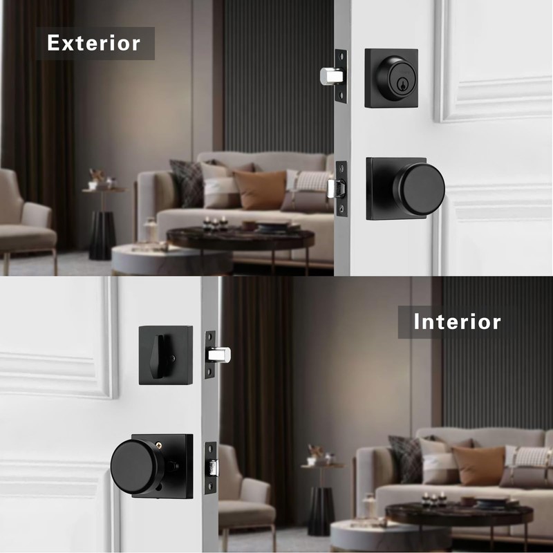 STARPY Black Door Knob with Lock, Exterior Door Lock Set