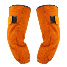 Ranjaner 2 Pcs Leather Welding Sleeves, Double Arm Guards Welding Work Sleeves for Men and Women, Heat & Flame Resistant Arm Protection with Cotton Lining, Orange, 16.54 inch