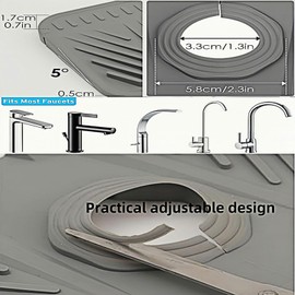 Silicone Kitchen Sink Protector Mat 17.5 Inch - Non-Slip Faucet Mat with Splash Guard Behind Faucet, Drip Catcher & Sponge Holder | Sink Accessories for Bathroom & Kitchen (Gray)