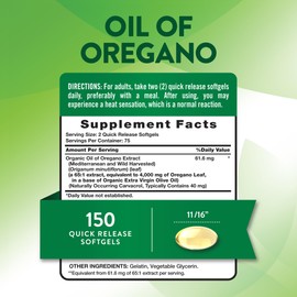 Nature's Truth Oil of Oregano Softgels | 4000 mg | 150 Count | Non-GMO & Gluten Free Herbal Supplement