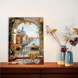 Lxmsja Romantic View Paint by Numbers Kit for Adults, Acrylic Flowers Arch Paint by Numbers for Adults Beginner, DIY Craft Supplies Oil Painting Kits for Home Wall Decor 12x16 inch (Framed)