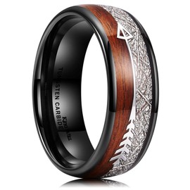 King Will Nature Men's 8mm Tungsten Carbide Ring with Wood & Silver Wire & Arrow Inlay Wedding Rings Dome Edge Comfort Fit 9
