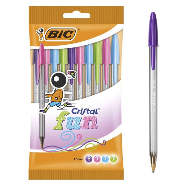 BIC Cristal Fun Ballpoint Pens with 5 Assorted Ink Colours,