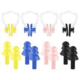 Reusable Earplugs，4pcs Swimming Nose Clip Ear Clip Set for Ear Nose Protector （4 Colors