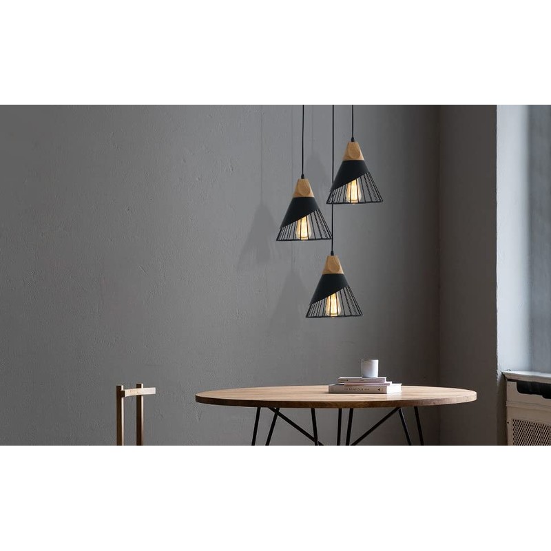 Mxsaoud Black Pendant Lights Kitchen Island,Black Pendant Light,Adjustable Wood Hanging