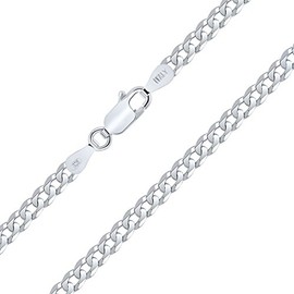 Planetys - Flat curb chain diamond-coated 925 sterling silver rhodium-plated chain - necklace - 3.30 mm wide various lengths: 40-45-50-55-60 cm., Silver
