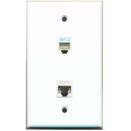 Wallplate City 1 Port Phone 1 CAT5E Ethernet Wall Plate Solid White