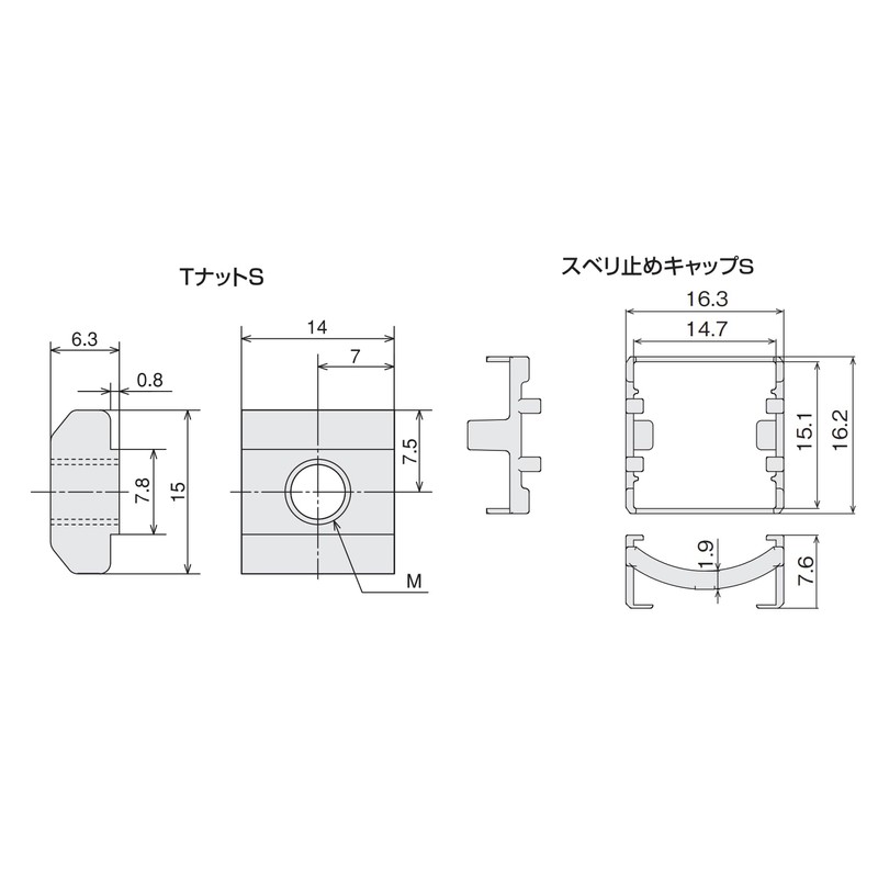 エスユウエス(SUS) STナットS M4 スベリ止めキャップ付 SFK-T35Sx50ｺ入