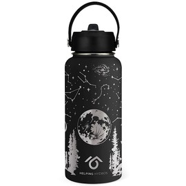 Helping Hydros Dark Skies Water Bottle | 32 oz Engraved Stainless Steel Vaccuum Sealed | Space Galaxy and Star Gazing Themed