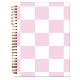 ZHIZHEND Spiral Journal Notebook,A5 Hardcover Lined Journals for Women Girl 6 x 8.3 in,120 Pages Thick Paper,Cute College Ruled Writing Notebook for Gifts Office Work School(Pink White Checkered)