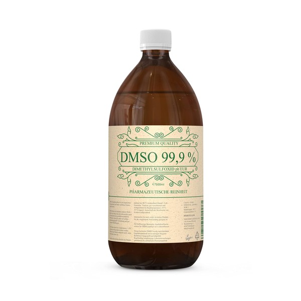 DMSO 500 ml 99.9% Pharmaceutical Purity/Pharmaceutical Quality - Dimethyl Sulfoxide pH EUR Undiluted in Brown Glass Bottle - 100% Natural & Vegan - Highest Purity