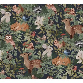 MuralPeel Green Plants Leaf Animal Forest Deer Rabbits Squirrel Owl Peel and Stick Wallpaper Self Adhesive Removable Easy Peel Off Contact Stick on Wall Paper for Bedroom Cabinet Renter Friendly