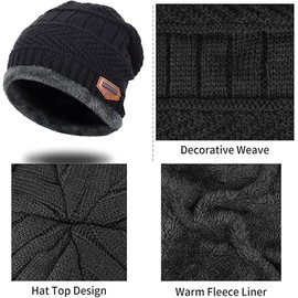 Gorro invierno hombre Set Gorro y Bufanda para Hombre (Negro)