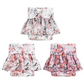 CuteBone Female Dog Diapers with Skirts 3 Pack Reusable Puppy Dresses Pants for Heat Cycle Period QBD18XS