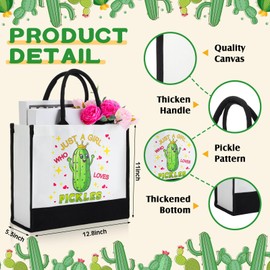 Kacctyen Pickle Gifts for Women Pickle Canvas Tote Bags Portable Cosmetic Bags Makeup Zipper Pouch and Canvas for Woman Daughter Sister Teenagers Friend Shopping Gym