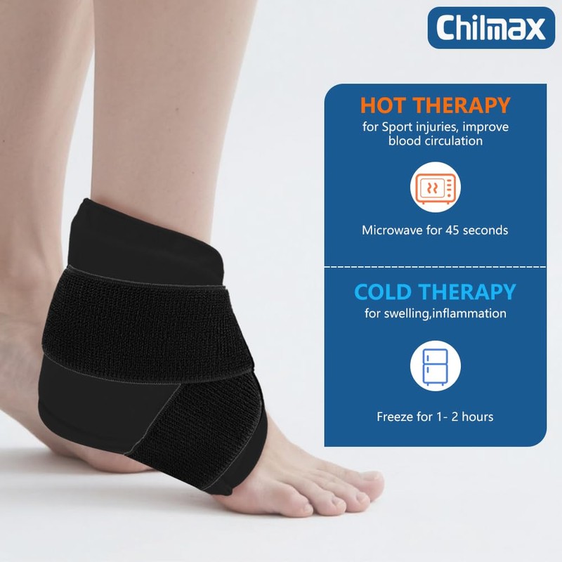 Chilmax Ankle Heel Ice Pack Wrap Brace for Swelling,Gel Cold/Hot