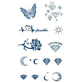 2 Blätter Temporäres Mond Tattoo Diamant Tattoo Herzschlag Tattoo Schmetterling Semi-Permanentes Tattoo GZ59 247