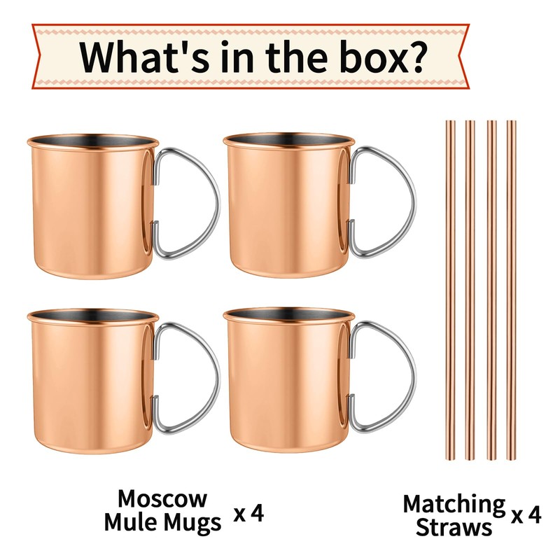 Moscow Mule Mugs Set of 4 15 oz Copper Mugs