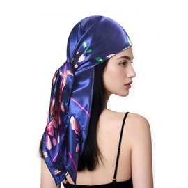 Win Change Head Scarf for Women - 35" Square Silk Like Head Scarf for Women's Hair Scarf Bandanas for Women with Gift 2Pcs Packed(Flowers)