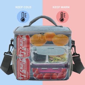 FlowFly Insulated Reusable Lunch Bag Adult Large Lunch Box for Women and Men with Adjustable Shoulder Strap,Front Zipper Pocket and Dual Large Mesh Side Pockets,Navy