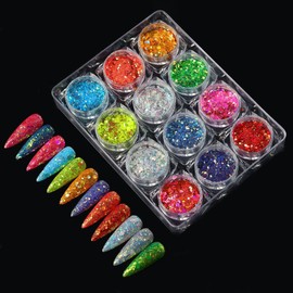12 Boxes/Set Nail Powder 12 Colors, Nail Glitters Holographic Nail Art Sequins Powder Flakes for Body Face Hair,Eyeshadow Makeup Nail Art Pigment Glitter (DBTZ-04)