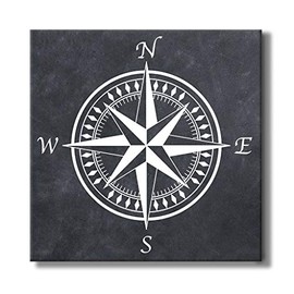 Compass Rose Wall Art - 10 inches x 10 Inches - Stretched Canvas Travel Art - Travel Themed Art - Compass Rose Wall Decor - Dark Color Scheme