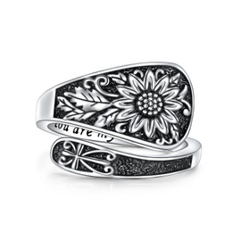 HOOHWE Sterling Silver Sunflower Vintage Spoon Thumb Ring - Adjustable Jewelry For Women