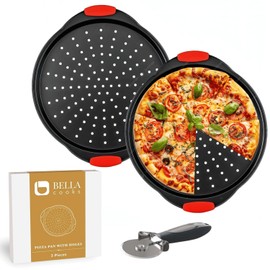 12 Inch Pizza Crisper Pan Set of 2 Non-Stick Perforated Pizza Tray for Crispy Crust, Heat-Resistant Carbon Steel Pizza Baking Pans, Dishwasher Safe Pizza Oven Trays for Even Heating & Air Circulation