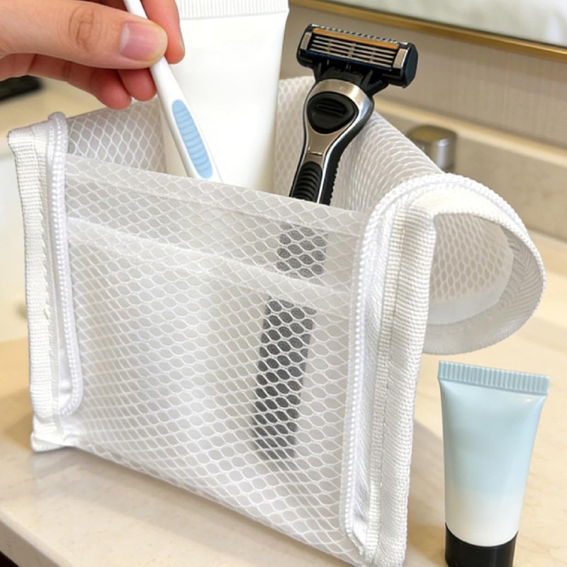 Self Standing Travel Toiletry Pouch 4 Pieces Portable Standing Mesh