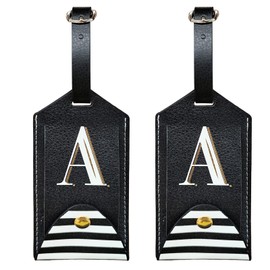 Tbecor 2Pack Initial Luggage Tag, PU Leather Embroidered Letter Alphabet Monogrammed Luggage Tag for Baggage Bag Suitcase Luggage Case(A)