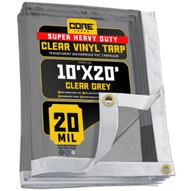 Core Tarps 20 Mil Extreme Heavy Duty Clear Tarp with Gromments - 10x20ft Super Clear Tarps Heavy Duty Waterproof Vinyl Tarpaulin, Transparent Tarp for Outdoor, Camping & Construction, Clear Grey