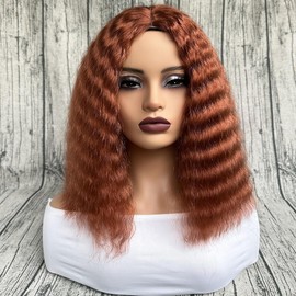 LZZHAIR Short Bob Wig Synthetic Fiber Natural Wave Wigs Orange Color For Women Daily Use (Orange 350#)