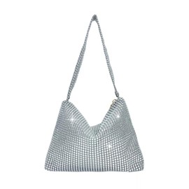 Fokroin Women's Glitter Clutch Evening Bag for Women, Women's Silver Bag, Women's High Capacity with Zip, Rhinestone Clutches, for Wedding, Party, Leisure, Date, silver