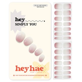 Heyhae Semi Cured Gel Nail Strips No Lamp Needed - Simply You | No UV Light Needed | Salon Quality, Easy Apply & Remove | 28 Strips, 1 Prep Pad, Nail File, Wooden Stick | Baby Pink Ombre
