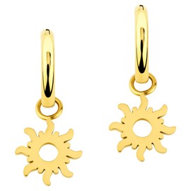 ARTIQO Creole earrings made of stainless steel (gold, silver) hoop earrings with pendant (1.5 cm diameter) statement earrings with moon pendant - waterproof and skin-friendly - model Lua, Stainless