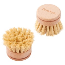 Smidge Natural Beechwood Dish Brush Replacement Head Set, Wooden Dish Brushes for Washing Up, Includes Two Spare Heads for a Smidge Wand