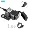 Qiilu 12V Dual USB Port Motorcycle Charger Waterproof Handlebar Charger