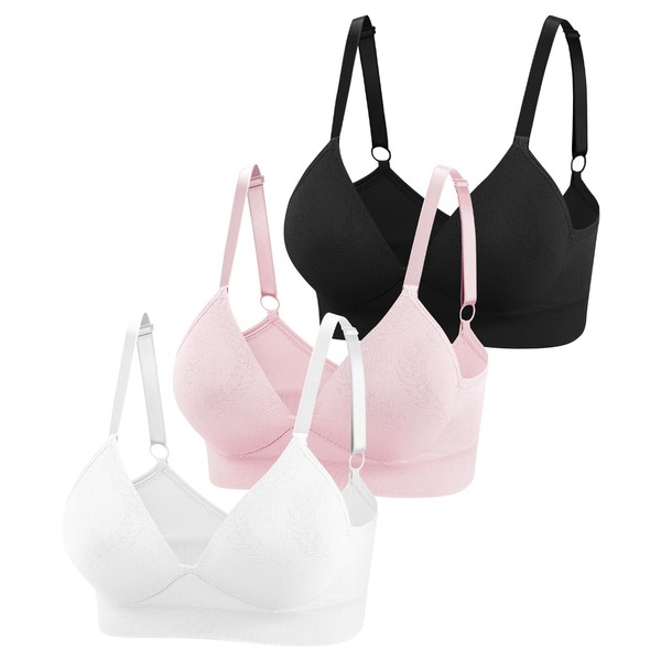 Eleplus 3 Pieces Deep V Wireless Bras for Women Seamless