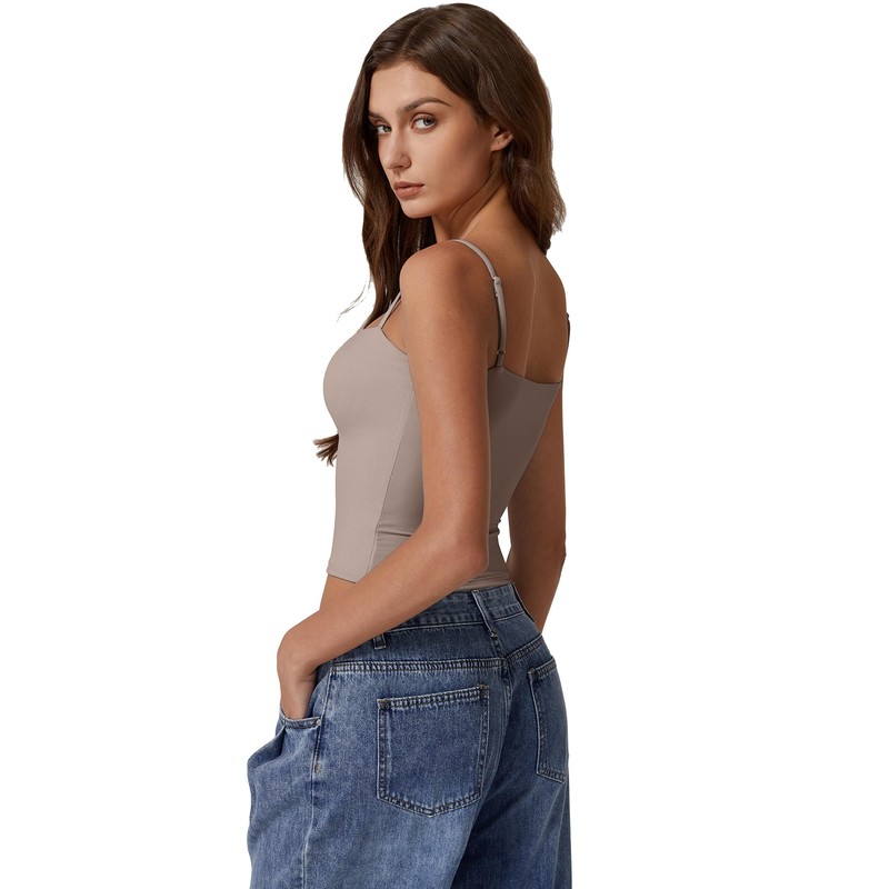 QINSEN Women's Double Lined Basic Tank Top Adjustable Spaghetti Straps