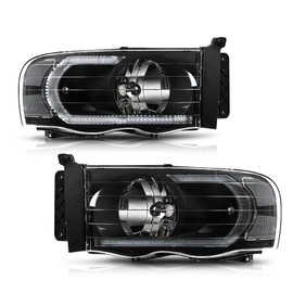 PIT66 LED Headlight Assembly, Compatible with 2002-2005 Dodge Ram 1500/ Fit 2003-2005 Dodge Ram 2500 3500 Headlamps Clear lens Black Housing Clear Reflector