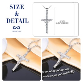 INFINIONLY Men's Stainless Steel Necklaces Religion Cross Pendant for Boys Creative Jesus Guardian Necklace Chain for Women, Pack of 2