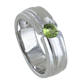 LES POULETTES BIJOUX - Rhodium silver wide rings, round peridot - coarse 51 (16.2)