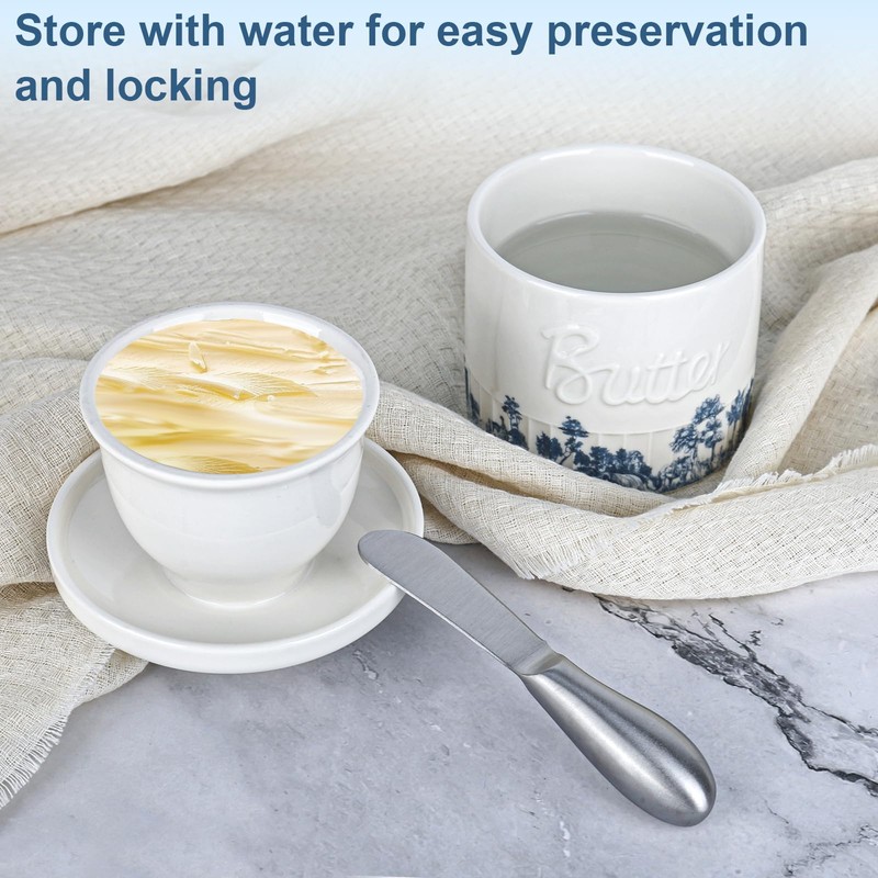 Rzspher Butterglocke Keramik mit Buttermesser, Französische Butterdose mit Deckelf, Wassergeühlte