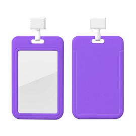 Solid Color Light Purple Card Badge Holder - Transparent PC Case Protector/with Lanyard Vertical Card Case for Office School ID