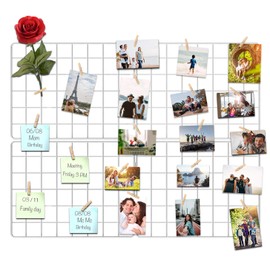 Kakivan Wire Wall Grid Panel for Photo Display, DIY White Iron Picture Frames Collage for Hanging Wall Decor, Foldable Multi Pictures Organizer with 12 Clips, 31'' X 24'' Inch. (2 Pack)