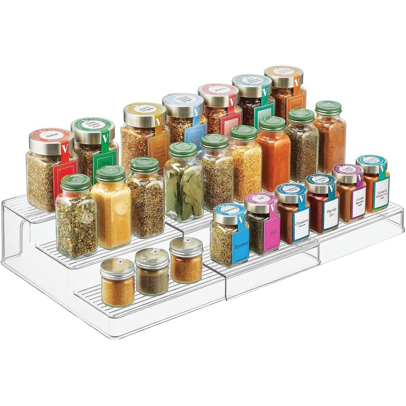 mDesign Plastic Expandable 3-Tier Storage Cabinet Shelf Organizer - Clear