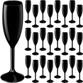 Maxcheck 24 Pcs Champagne Flutes Bulk Acrylic Toasting Drinking Flute Goblet Champagne Cups, 6 oz Plastic Wine Glasses for Wedding Bachelorette Bridal Shower Anniversary Birthday Party (Black)