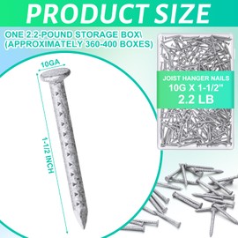 Tandefio 2.2lb 1-1/2" x 10g Joist Hanger Nails Hot Dip Galvanized Steel, High Corrosion Resistance, Flat Head, Box for Structural Framing