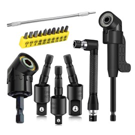 17Pcs Tools Flexible Drill Bit Extension,Include 3Pcs Rotatable Socket Adapter 2Pcs Hex Shank 105° Right Angle Drill Attachment 10 Short Screwdriver Bits 90° Angled Bits & Bendable Drill Bit Extension